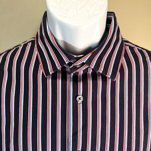 BUGATCHI Men’s Blue Red White Comfort Stretch Shirt 👔 Short Sleeve Large L ✨